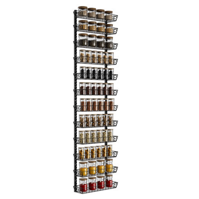 12-Tier Wall Mount Spice Rack Organizer,Adjustable Dual-Use Shelf，Black