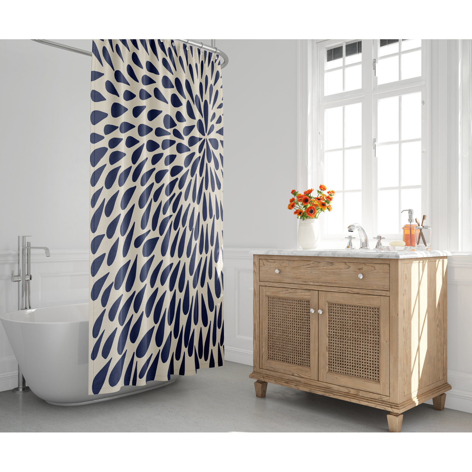 Polyester Shower Curtain, Navy Blue/Beige