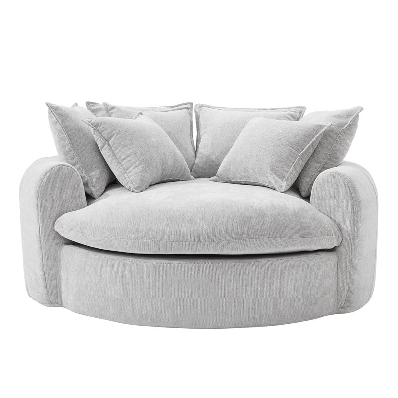 Canapé-lit rond rembourré avec 8 coussins décoratifs 59,8 po, Gris clair