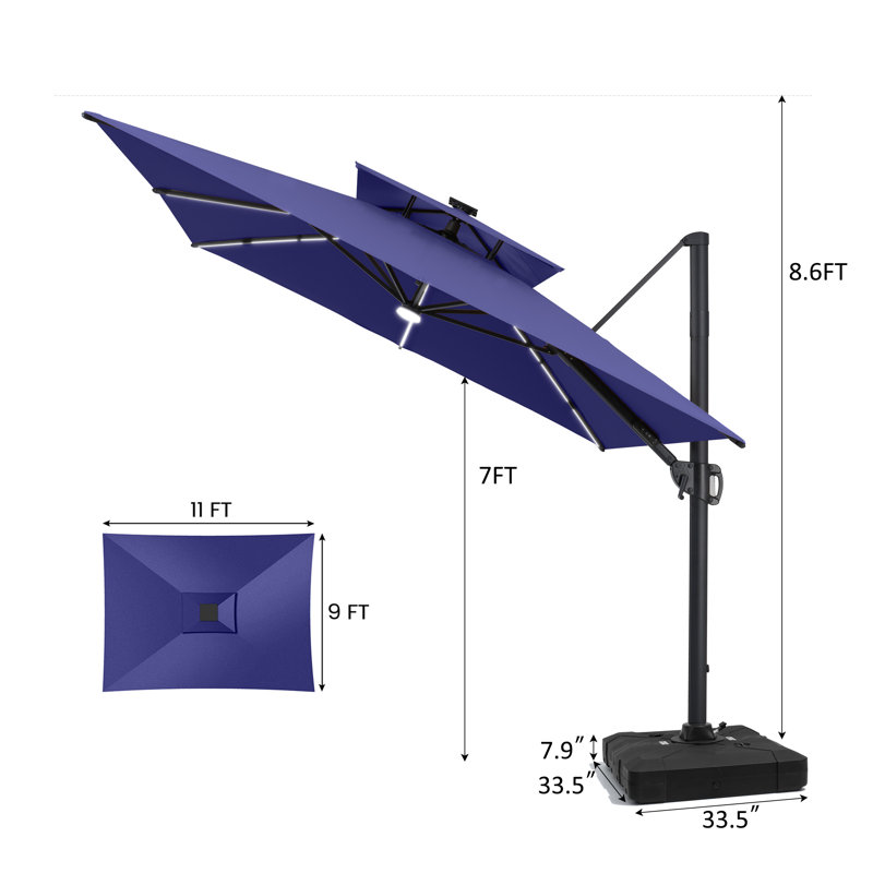 Parasol rectangulaire en porte-à-faux 128 pi, Navy