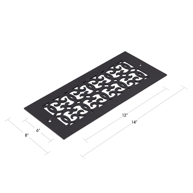 Grille d'aération Versailles avec trous de fixation et rebord, Noir, 6 po x 12 po