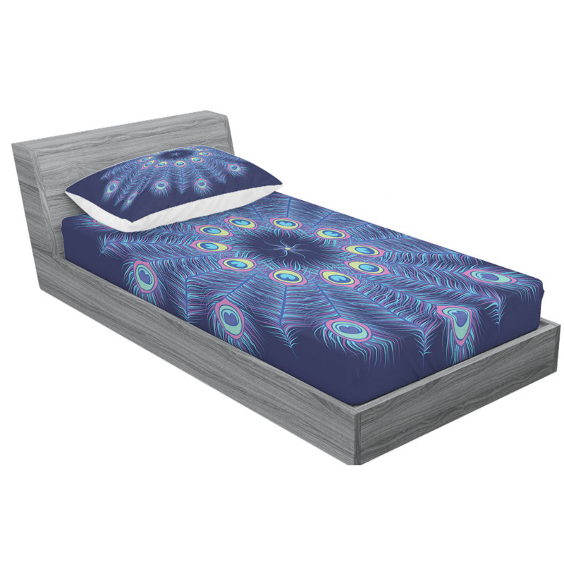 Ensemble de draps en micro-fibre, Ensemble de draps pour lit simple TG avec drap-hou, Mandala paon