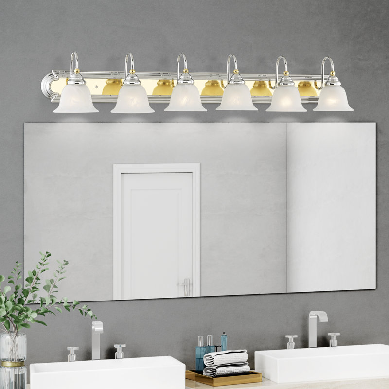 Éclairage de salle de bain à intensité variable à 6 lumières Belmont, Chrome / laiton poli