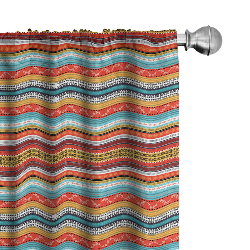 Bohemian Striped Semi-Sheer Rod Pocket Curtain Panels, 28" x 84", Orange
