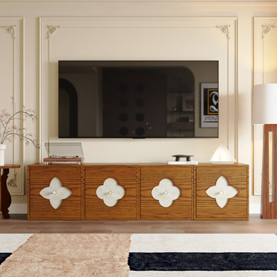 Meuble télé classique pour téléviseur de 85 po ou moins avec 4 armoires de rangement en bois pour la chambre à coucher du salon