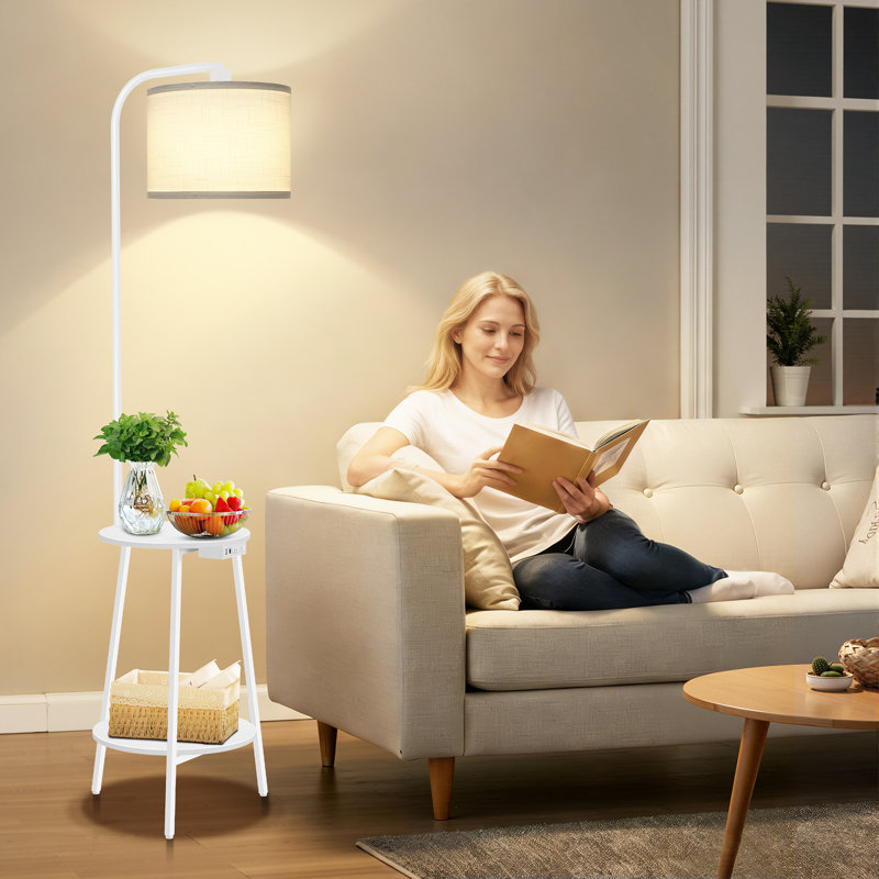 160cm Powder Coated Tray Table Floor Lamp, White