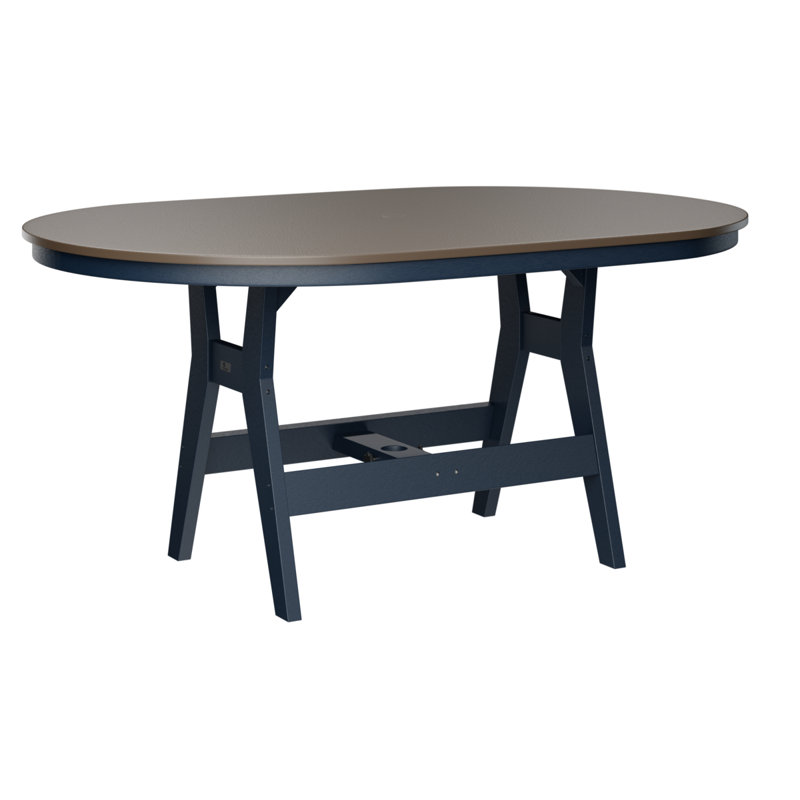 Harbor Outdoor Oval Bar Table, Hammered Top Bronze, 38.87" H x 64" W x 44" D, Navy Blue
