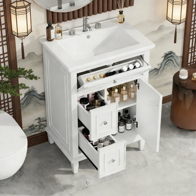 Bathroom Vanity with Sink, One Flip Drawer and Two Drawers