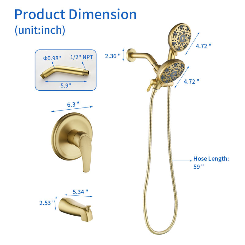 Tub And Shower Faucet Set Complete Shower Tub Kit Dual Shower Head And Handheld 2 In 1 Combo Set Shower System With Tub Spout Tub And Shower Trim Kit Combo Set Shower Fixtures