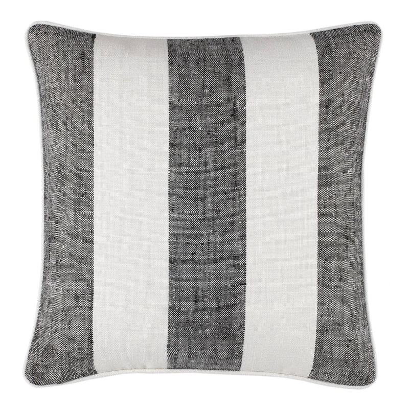 Awning Polyester Indoor/Outdoor Pillow Cover, Square 20", Black Striped