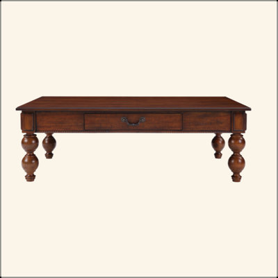 Rectangular Wooden Coffee Table With Storage Drawer, Vintage Cocktail Table With Solid Wood Gourd-Shaped Legs For Living Room,No-Tools Assembly