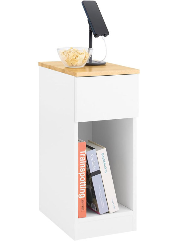 Jayshaun 20cm 1 Drawer Bedside Table, White/Natural