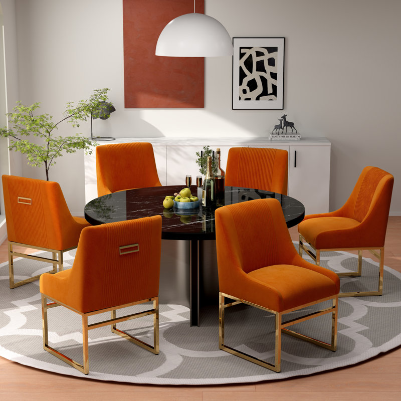 Chaise d'appoint en velours Baudel, Orange, 6