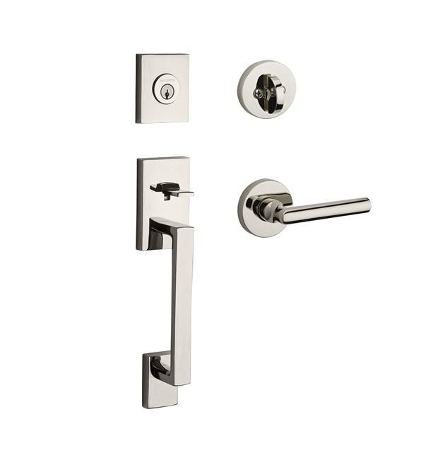 La Jolla Handleset with Single Cylinder Deadbolt and Door Lever and Rosette Baldwin 