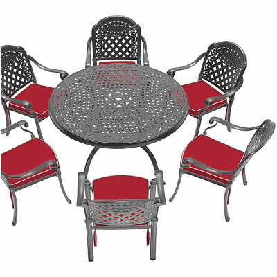 Ensemble de 7 meubles de patio en aluminium coulé avec cadre noir et coussins de siège rouges (identique à: W1710S00483)