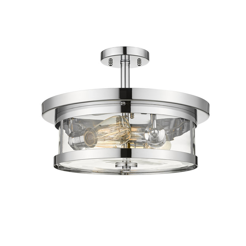 3-Light Flush Mount With Glass Shade, Chrome