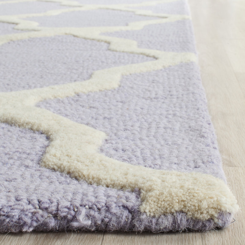 Cannen Hand Tufted Wool Geometric Rug, Rectangle 8' x 10', Ivory/Lavender
