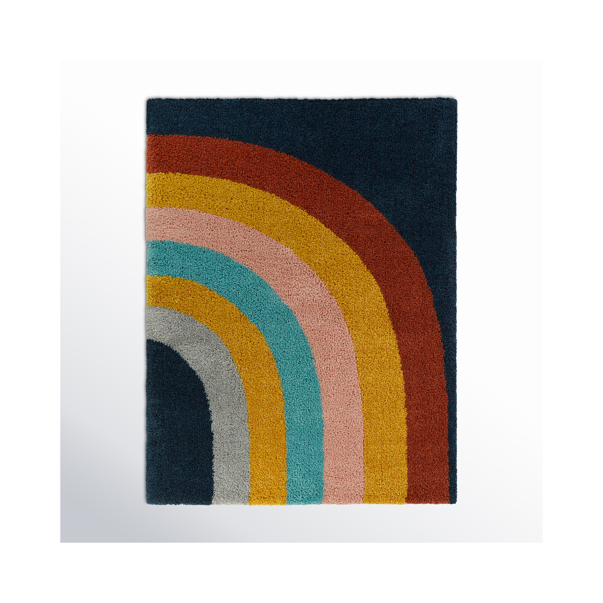 Olanda Rainbow Shag Area Rug, Navy Rainbow, Rectangle 5'3" x 7'