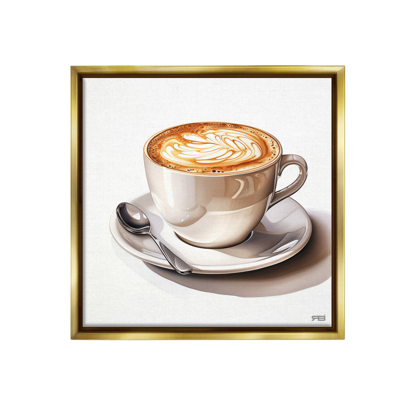 "Chic Modern Cappuccino" par RB sur toile, Cadre flottant métallique doré, H 18 po x l 18 po