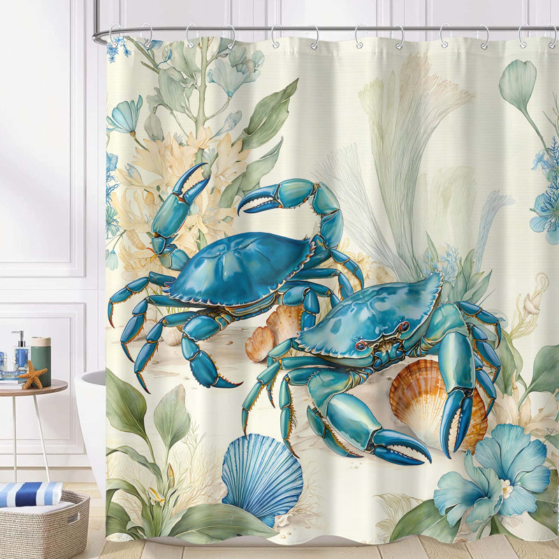 Ensemble de rideau de bain en tissu imperméable avec crochets pour salle de bain drôle en crabe océan 72 po x 72 po