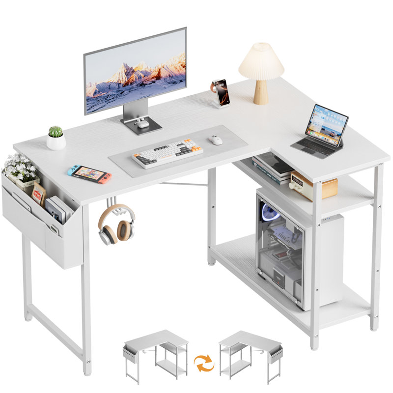 Modular L-Shaped Steel Computer Desk, White