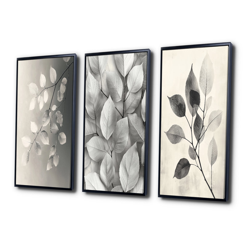 Galet à feuilles grises veines de la nature I - Collection de décorations murales feuilles, H 28 po x l 36 po, Noir