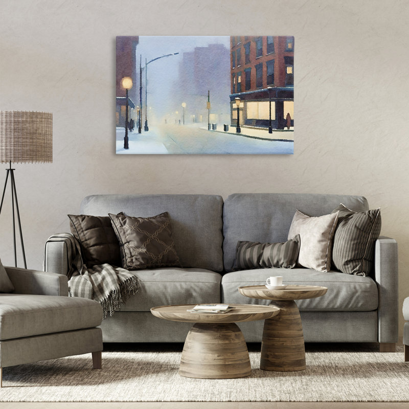  «Misty Winter City Street», art mural sur toile par Noah Bay, H 24 po x l 36 po