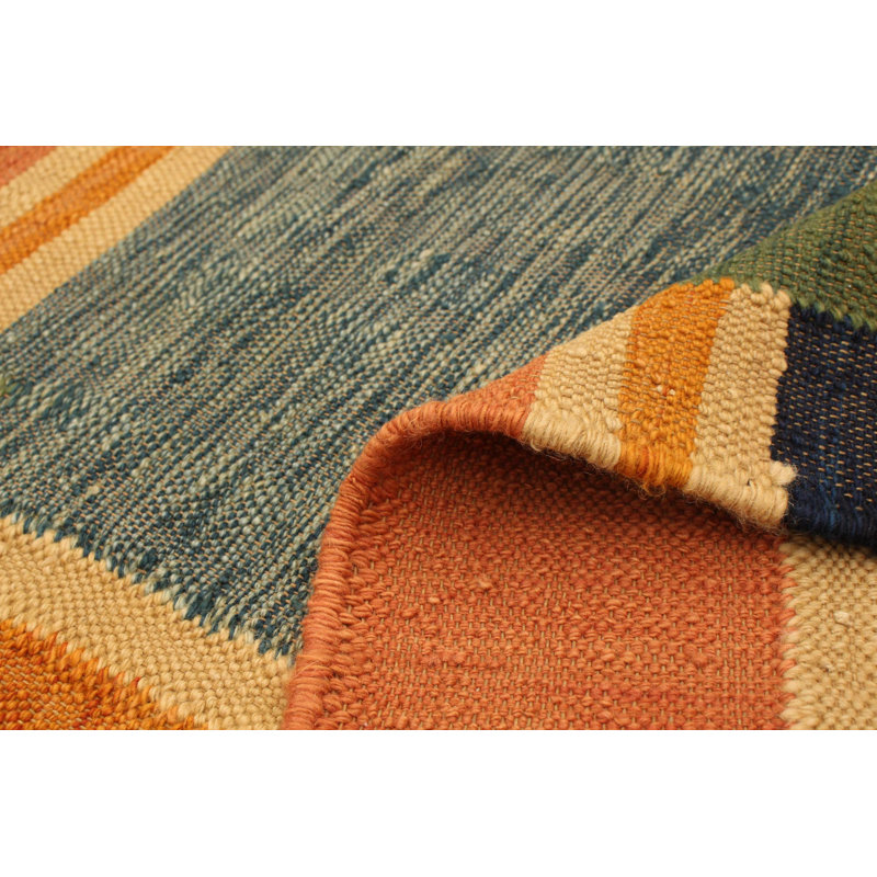 Tapis de zone en laine orange/vert/bleu 8 pi 2 po x 10 pi anatolian one-of-kind à la main noué la new age