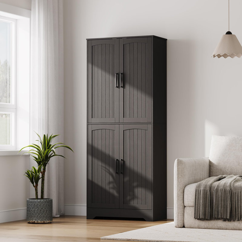 Armoire de cuisine 71 po avec 4 portes et tablettes réglables Farmhouse, Noir
