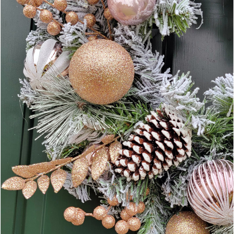 Handcrafted Faux 24'' Wreath, Pink/Champagne