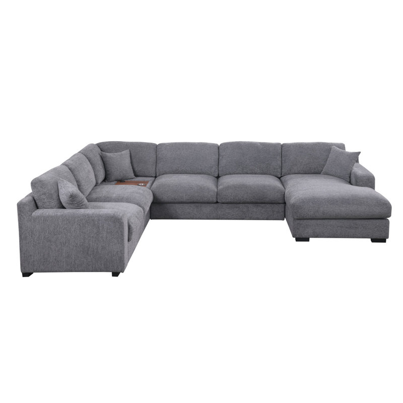 Chiara 128"W Light Gray Chenille Fabric Corner Sectional Sofa With Right-Facing Chaise, Light Gray Chenille