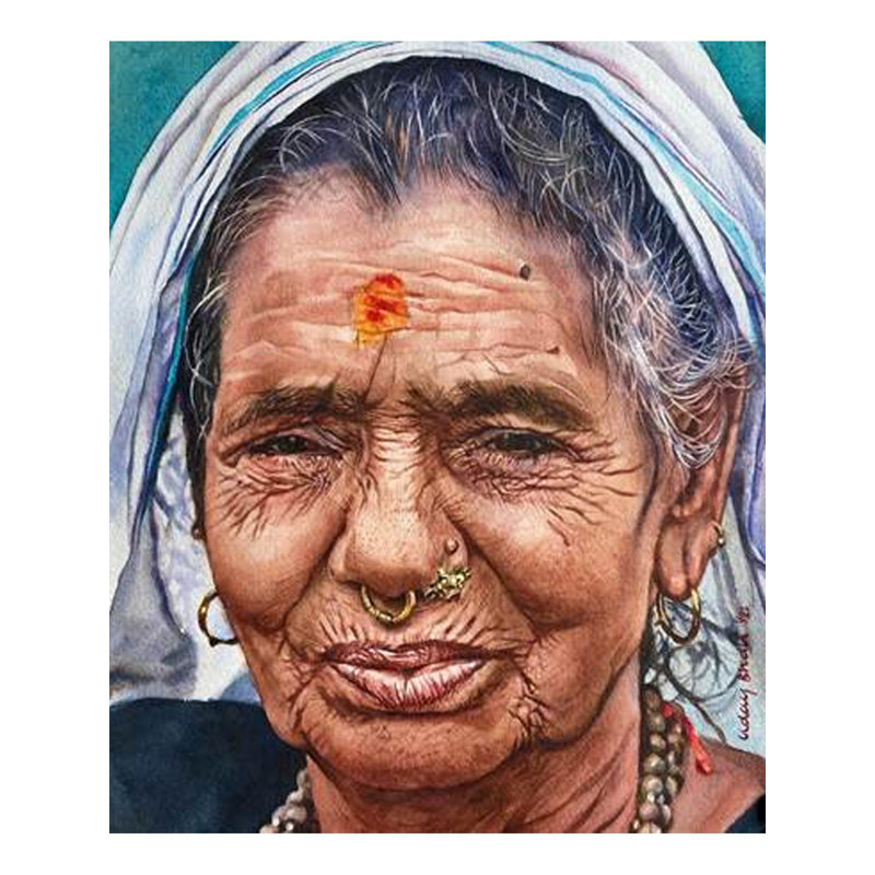 Vieille Indienne | Aquarelle sur papier | Décoration murale