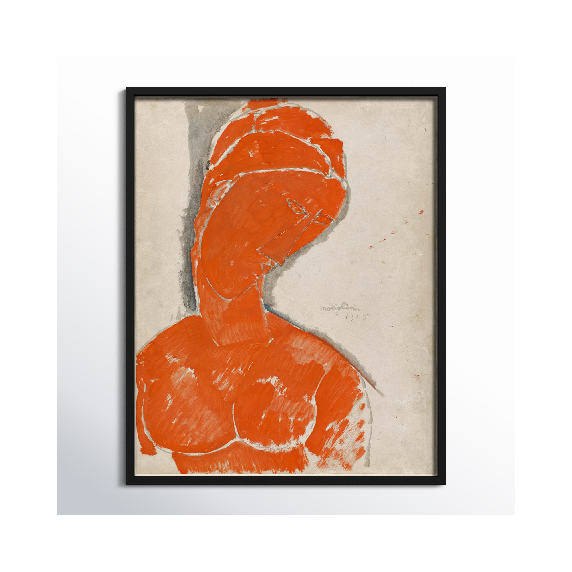Female Bust in Red by Amedeo Modigliani Wood Framed Wall Art Print, 41" H x 31" W, Black