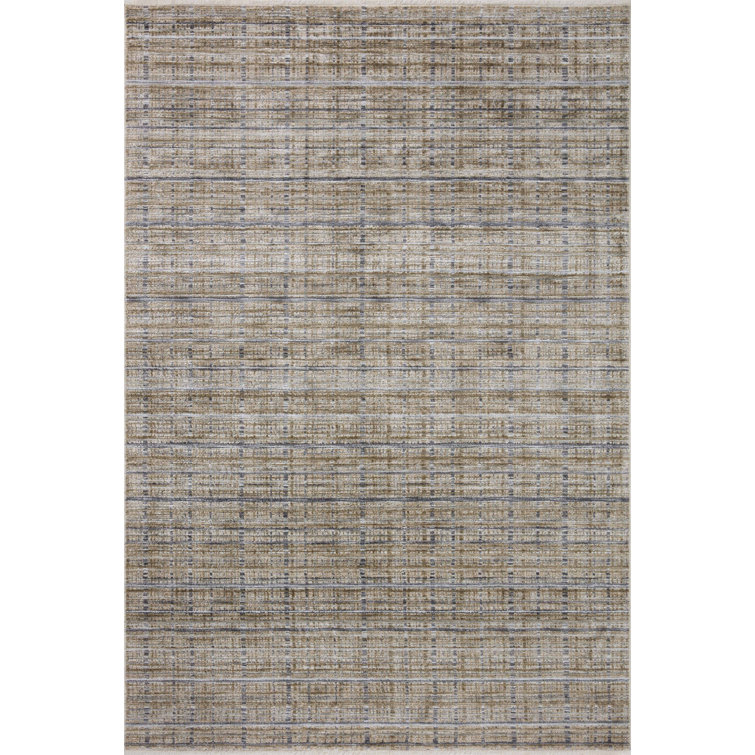 Striped Machine Woven Polyester Area Rug in Beige/Gray