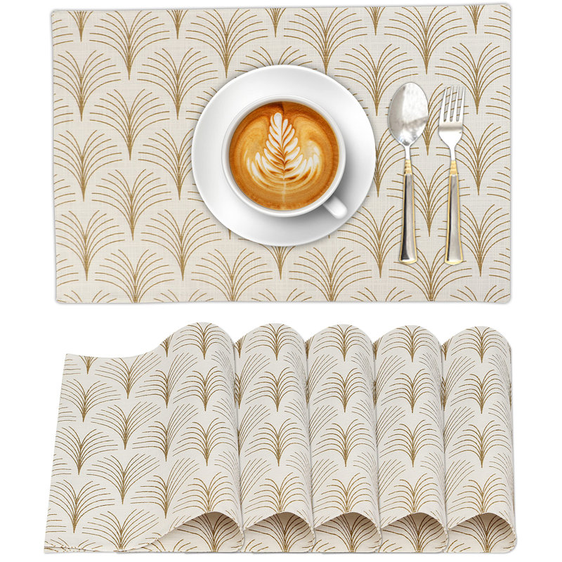 Luminous Beige and Gold Cotton Thanksgiving Placemats Set of 6