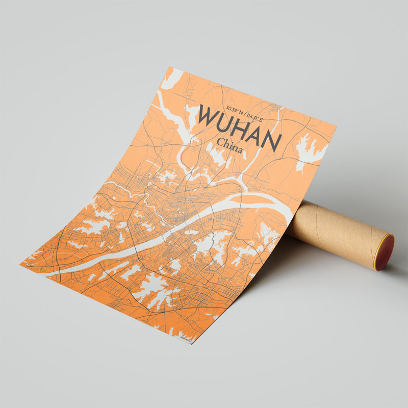 Carte de la ville de Whan, impression, H 20 po x l 16 po, Orange et gris