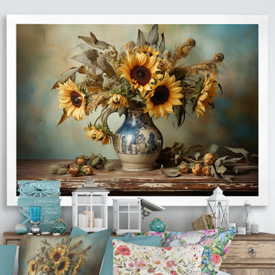 «Vintage Sunflowers Bouquet Still Life II», reproduction sur toile