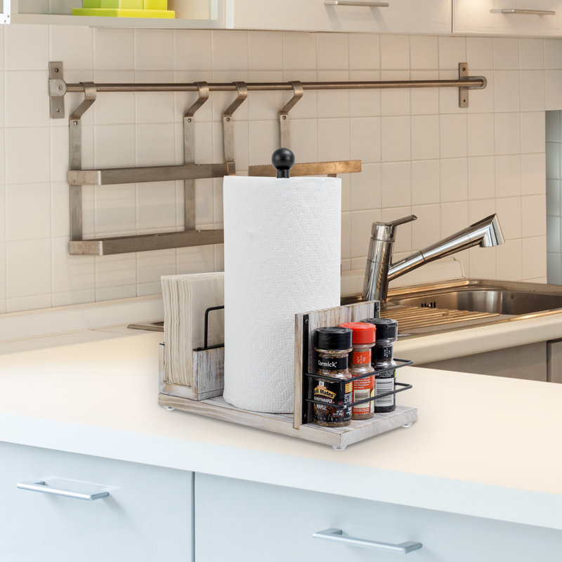 Metal and Solid Wood Freestanding Paper Towel Holder