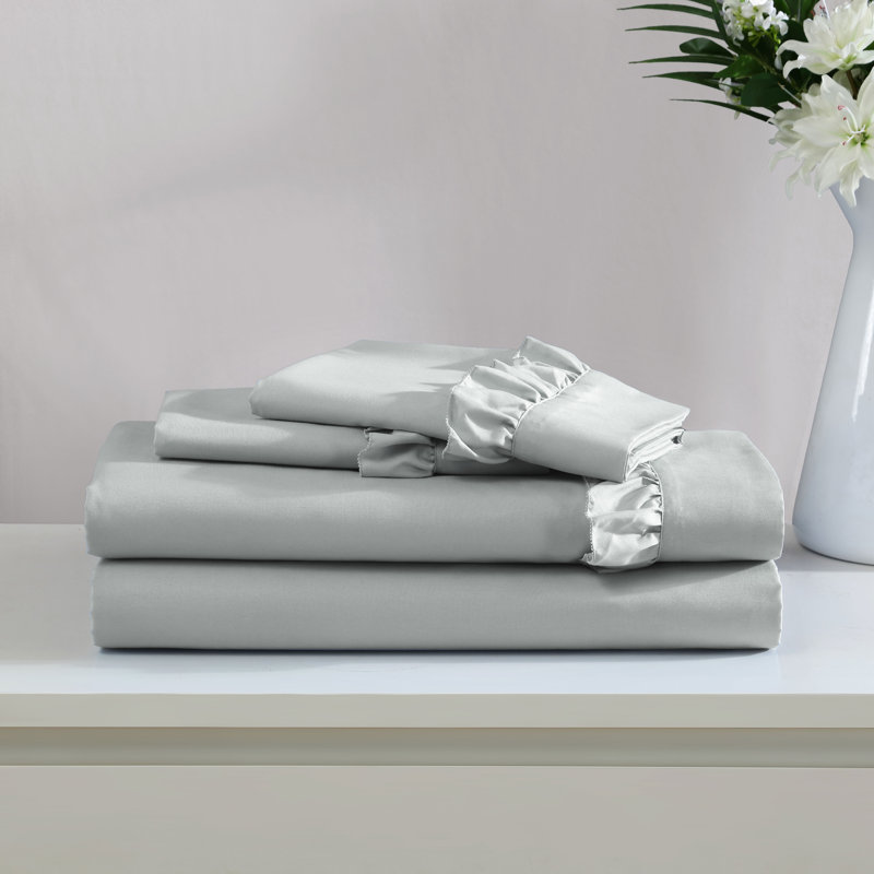 Swift Home Ruffle Hem 4-Piece Ultra-Soft Microfiber Sheet Set - Farmhouse, Shabby Chic, Feminine - Fits Mattress up to 14" Thick - Peach Fuzz, Durable, Easy Care