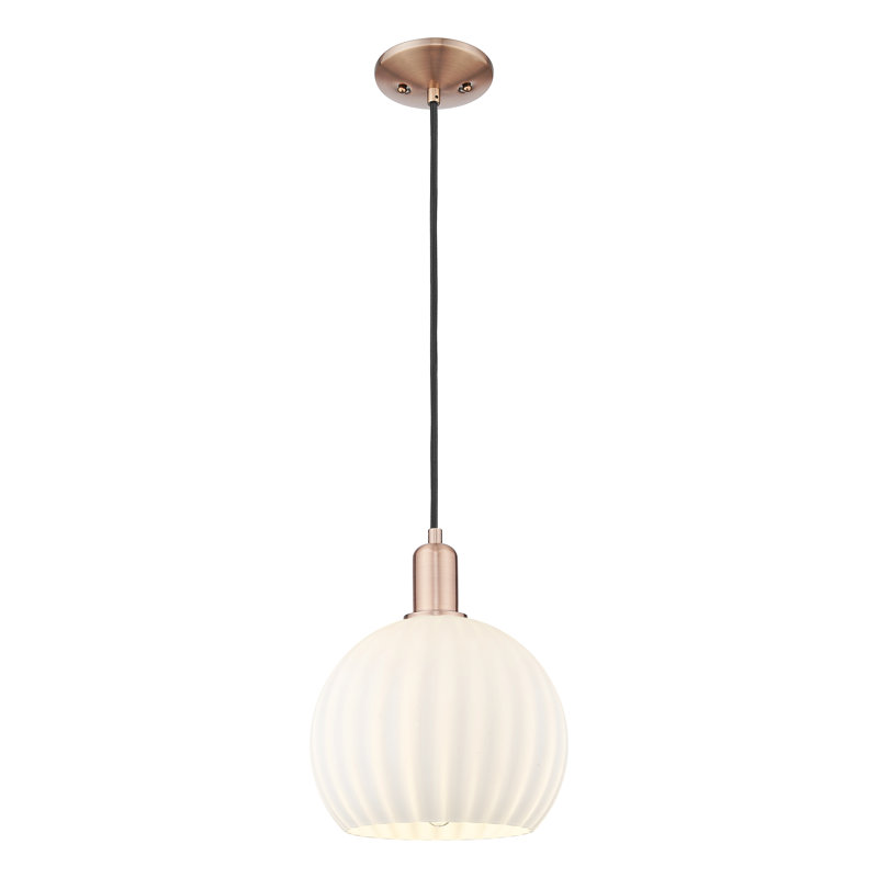 Arcadia - Blanc vénitien - Mini-luminaire suspendu à cordon 1 lumière 6 po, H 12,58 po x l 10 po x P 10 po, Cuivre antique