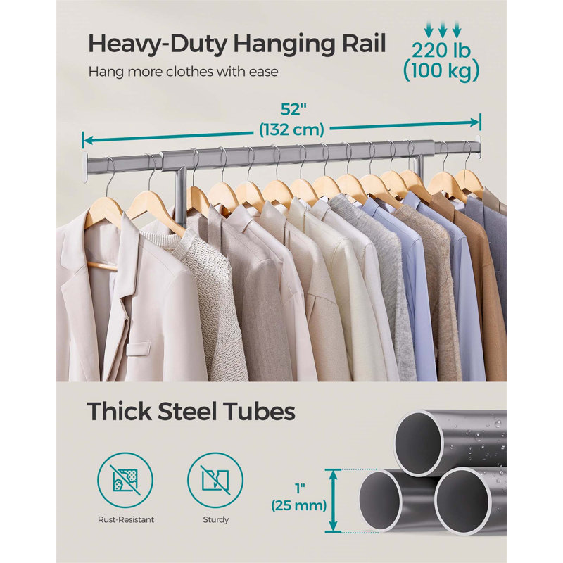 Bonville Adjustable Rolling Clothing Rack, Grey