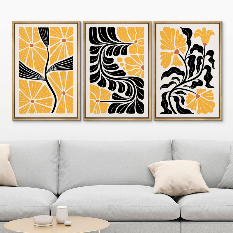 Abstrait, nature, botanique, jaune, noir, désert, décor moderne, calme minimal, détente, confort, Naturel, H 36 po x l 24 po
