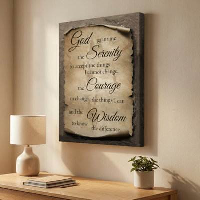 Serenity Prayer Vintage Scroll Style Scripture - Vintage Wall Art Print on Gallery Wrapped Canvas, 36" H x 24" W, Ready to Hang