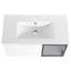 Meuble-lavabo de 36 po avec lavabo en céramique, 2 portes à fermeture douce, armoire blanche brillante, 1/2 porte en verre gris, meuble-lavabo en contreplaqué pour modernisation, demi-rénovation-130598182