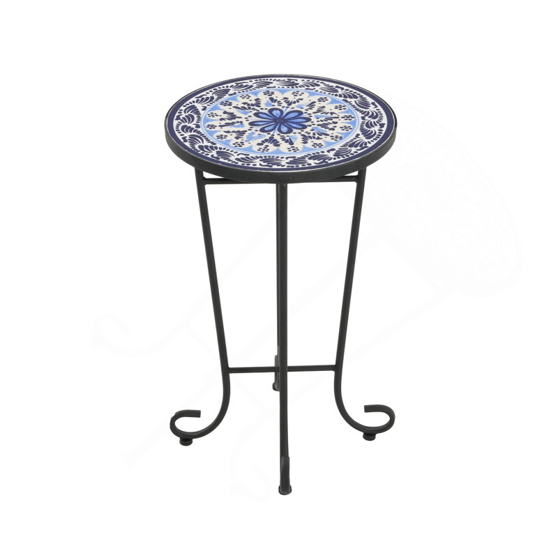 Patio Side Table,Blue+Black