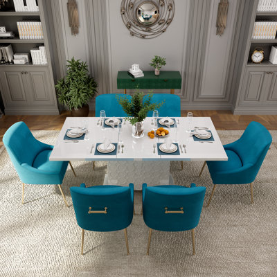 Magallanes 6-Person Extendable Table Dining Set with Velvet Dining Chair