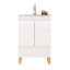 Meuble-lavabo de salle de bain 24 po, finition blanc brillant, rangement à fermeture en douceur, pieds en bois massif naturel, assemblage facile pour les salles de bain d'invités avec évier, système, base, taille moyenne idéale