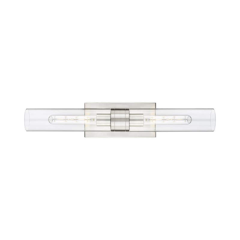 Luminaire de meuble-lavabo mural 2 lumières 11 po Amalle, 3" H x 24" W x 3.88" D, Transparent, Nickel satiné