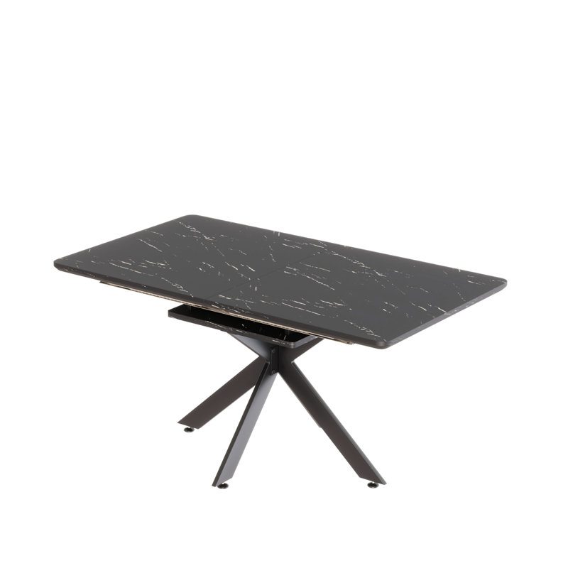 Table de salle à manger moderne noire extensible de 62,4 po. Esthétique industrielle de style Mid-Century. Pieds en X en métal, plateau fonctionnel de grande taille Mid-Century de 78,15 po. Extensible pour la pièce, la fête, la conférence. Pieds