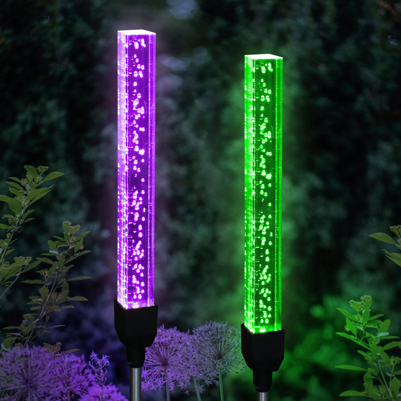 Clear Acrylic Solar Bubble Garden Stakes with Color Changing LEDs, 2-Pack